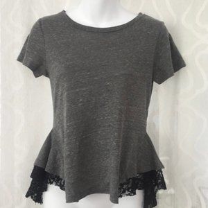 ✨Free People Gray Lace Trim Peplum Top Size Small✨